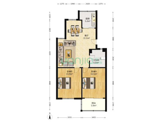 福泰花苑 2室1厅1卫 87平方
