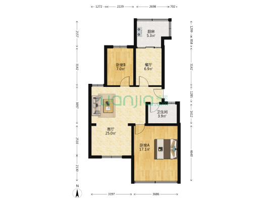药材公司家属楼 2室2厅1卫 86平方