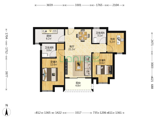 融创云潮府 3室1厅2卫 89平方