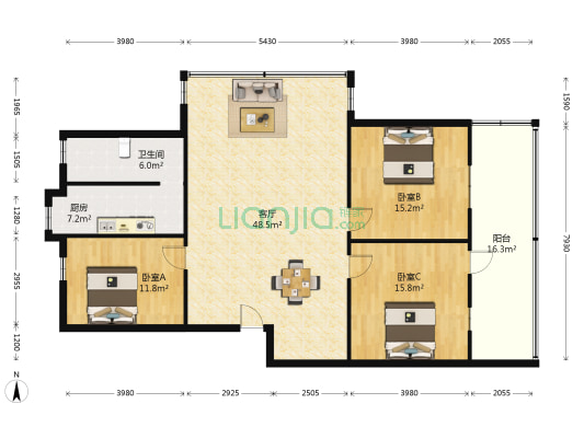 沿城新村 3室1厅1卫 132平方