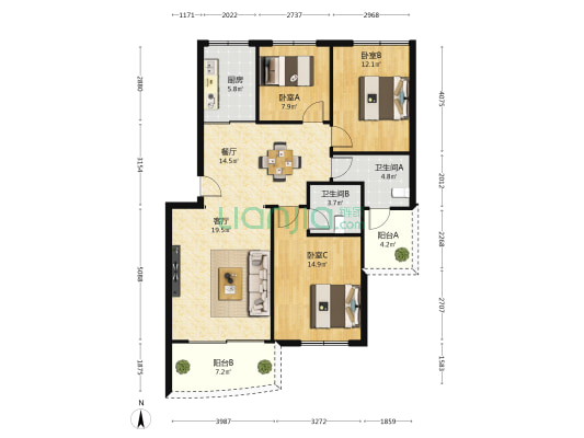 平安家园 3室2厅2卫 108平方
