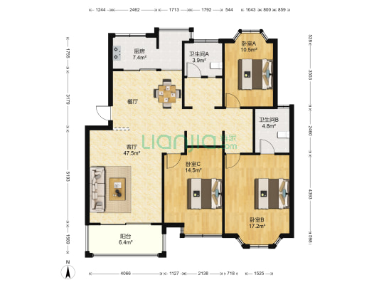 米山人家 3室1厅2卫 129平方