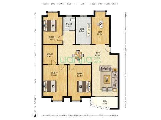 晨光苑北苑 4室1厅1卫 140平方