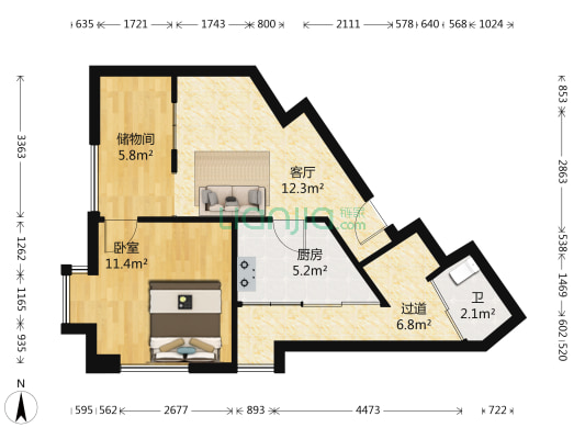 万象美域 1室1厅1卫 60平方