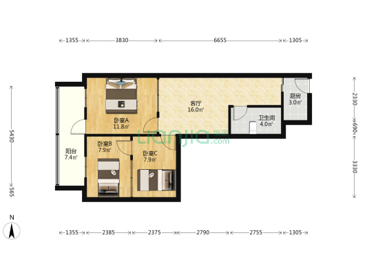 保俶路 3室1厅1卫 64平方