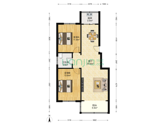铁路家属院南区 2室1厅1卫 89平方