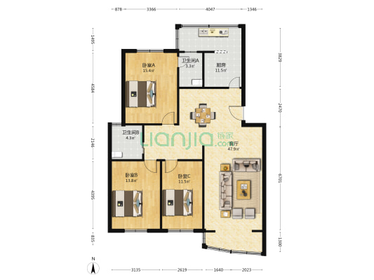 桂林路一段218号 3室1厅2卫 125平方