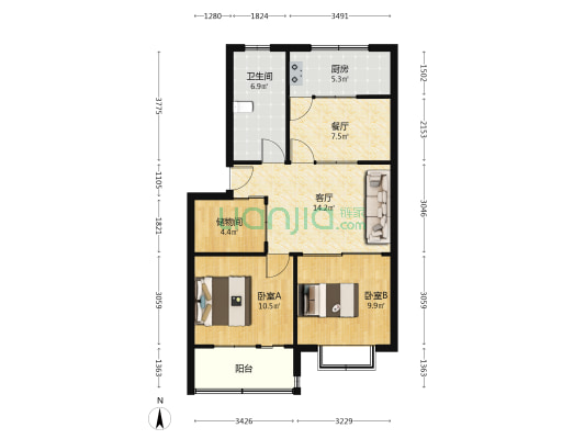 振华北农业局家属楼 2室2厅1卫 82平方