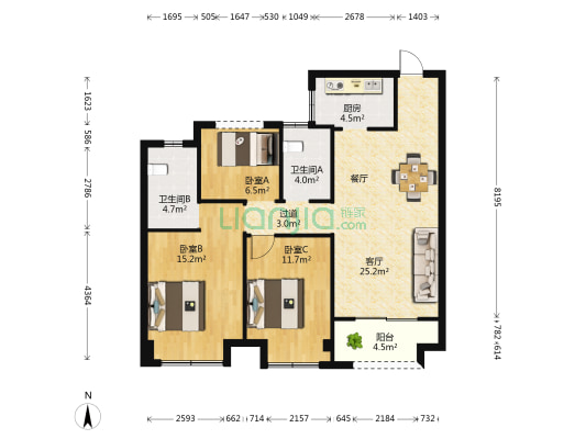 芳华苑 3室1厅2卫 100平方
