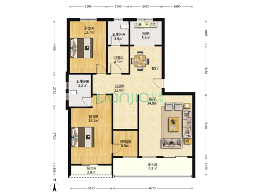 景福瑞苑 2室1厅2卫 187平方