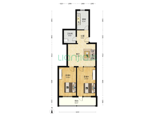 三里河东路甲8号院 2室1厅1卫 88平方