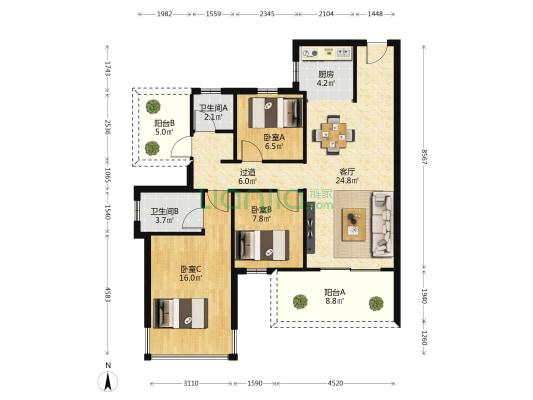 北投东境 3室1厅2卫 99平方