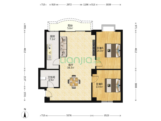 电力明园 2室1厅1卫 95平方