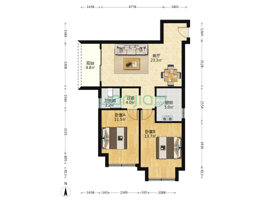 启福城慧苑 2室1厅1卫 83平方