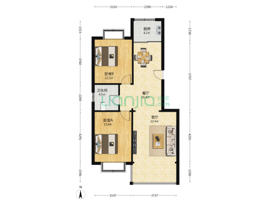 幸福苑小区 2室2厅1卫 100平方