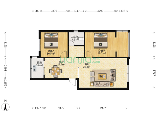 云南省交通中心医院生活区 2室2厅1卫 77平方