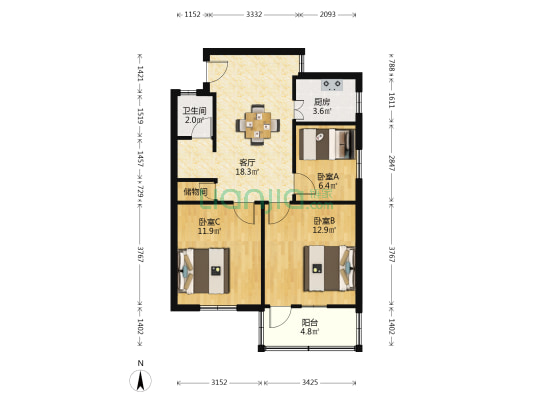 红山路149号 3室1厅1卫 73平方