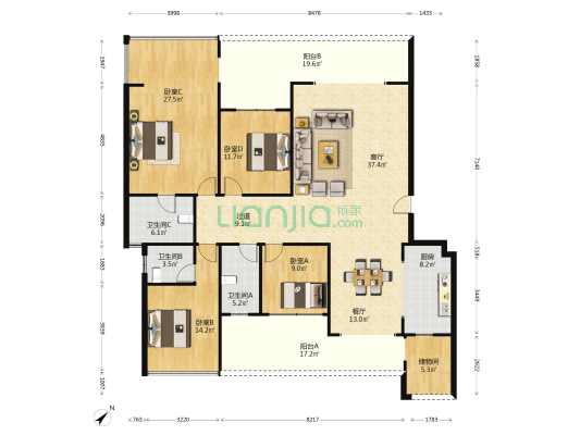 江山Ⅰ号 4室2厅3卫 212平方