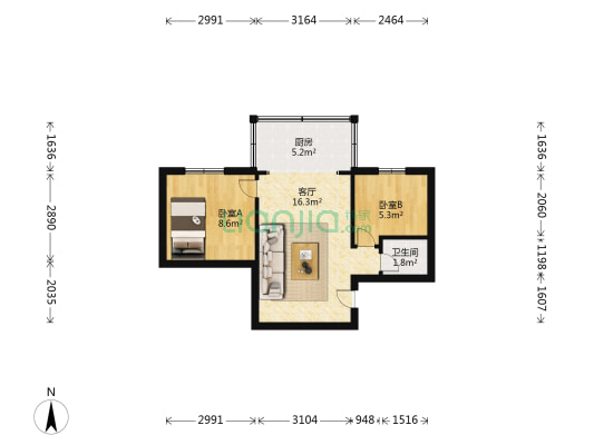 嘉福楼 2室1厅1卫 44平方