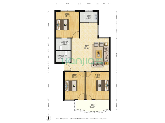 东泰景园 3室1厅2卫 120平方