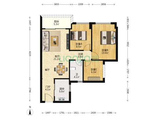碧桂园智慧慢城 3室1厅1卫 85平方