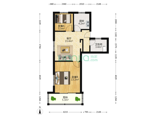 桥儿头新村石榴组团 2室1厅1卫 53平方