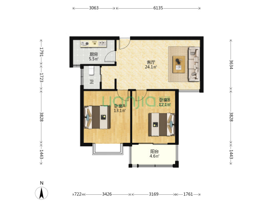 大兴新居D区 2室1厅1卫 82平方