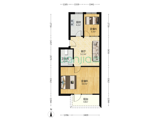 建设西路140弄 2室1厅1卫 57平方