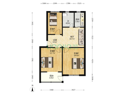 藕池新村村大厦 3室1厅1卫 76平方
