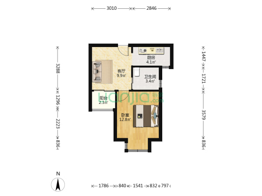 中虹浦江苑 1室1厅1卫 47平方