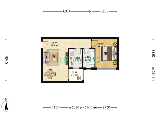 恒虹世纪广场 1室1厅1卫 59平方