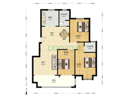 海创世袭庄园 3室2厅2卫 128平方