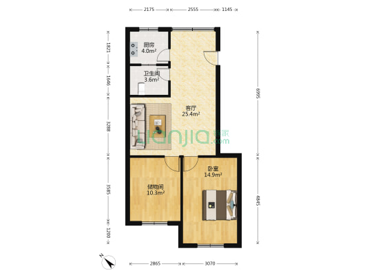 凉北小区 1室1厅1卫 74平方