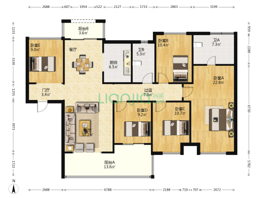 恩祥新城北大华府A区 5室1厅2卫 156平方