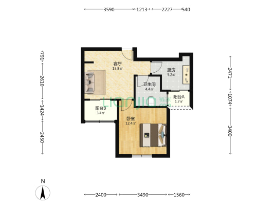 锦川佳苑 1室1厅1卫 57平方