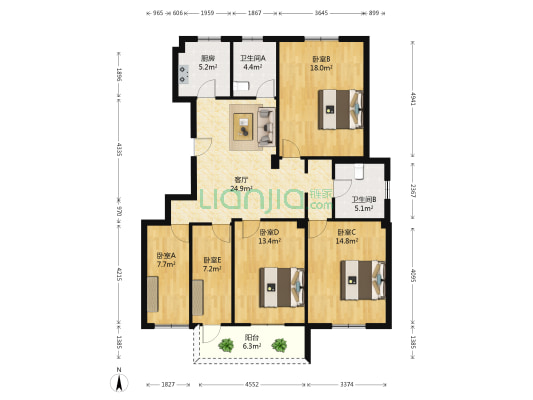 金雅苑社区 5室1厅2卫 136平方