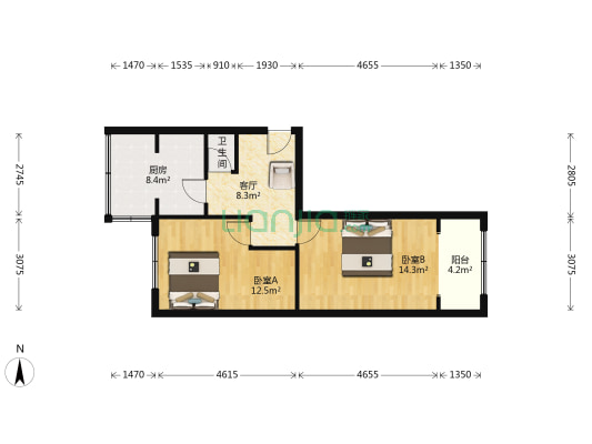 市建一公司宿舍 2室1厅1卫 56平方