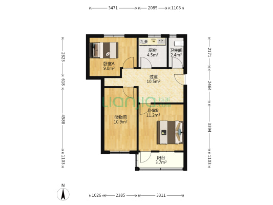 黄河路90号院 2室0厅1卫 73平方