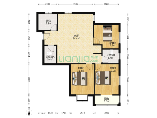 满五年唯一住房，毛坯房，中高层，视野开阔-户型图