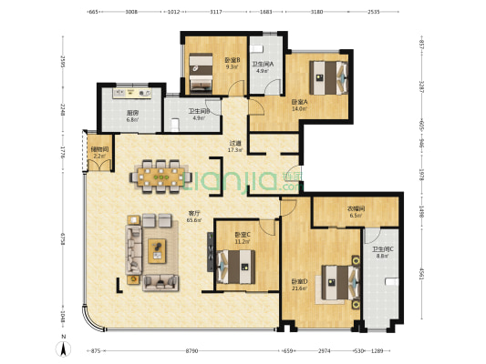 华润未来之城五期 4室1厅3卫 211平方