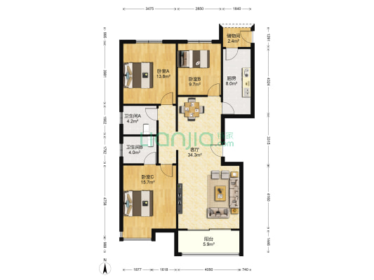 盛世华府(奎文区) 3室1厅2卫 130平方