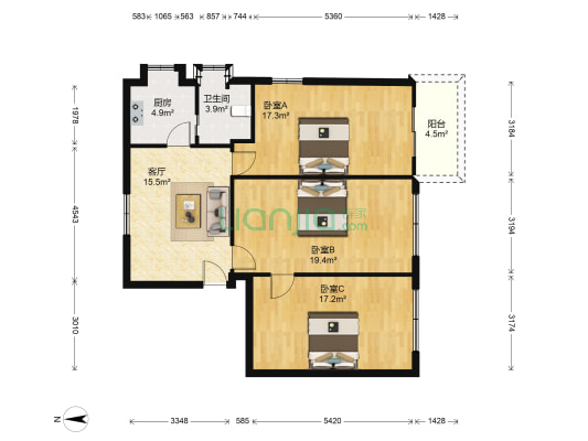 解放南路 3室1厅1卫 101平方