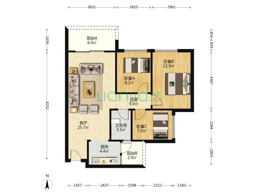 星悦花园 3室1厅1卫 83平方
