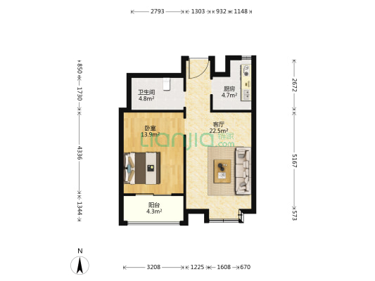 枫景湾家园 1室1厅1卫 72平方