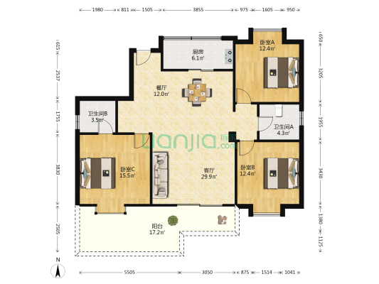 恒基花园三期 3室2厅2卫 131平方