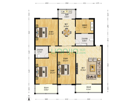 西航花园 3室2厅2卫 141平方