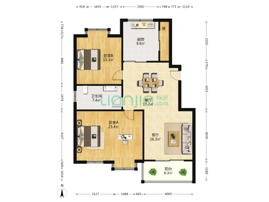 盛泰名都 2室2厅1卫 126平方