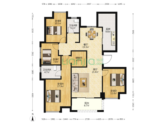 尚东区熙悦花园 4室2厅2卫 132平方