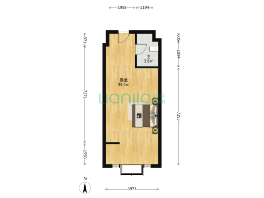 恒易宝莲金融中心宝莲公寓 1室0厅1卫 54平方