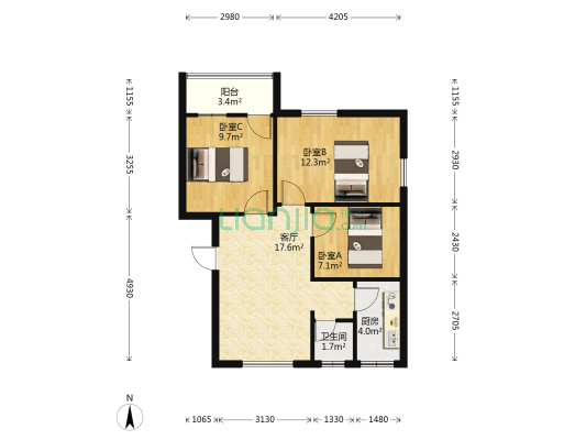 中山北路125号 3室1厅1卫 75平方